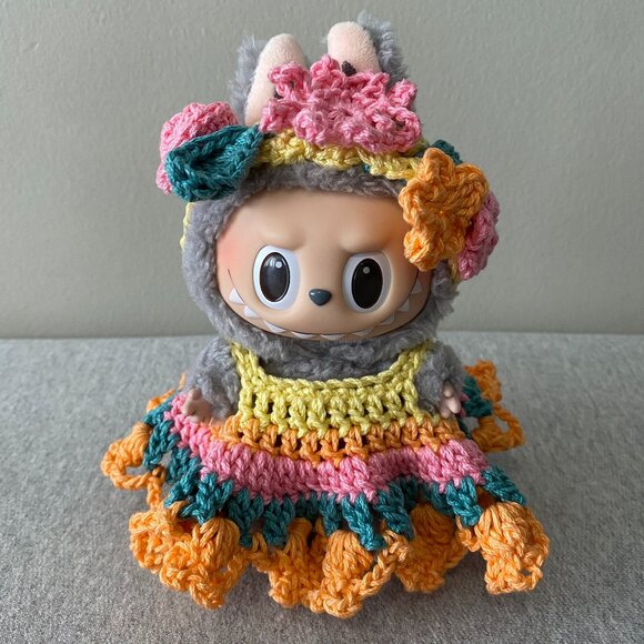 Handmade Crochet Multicoloured Floral Outfit for Labubu 2-Piece Set - Picture 1 of 9